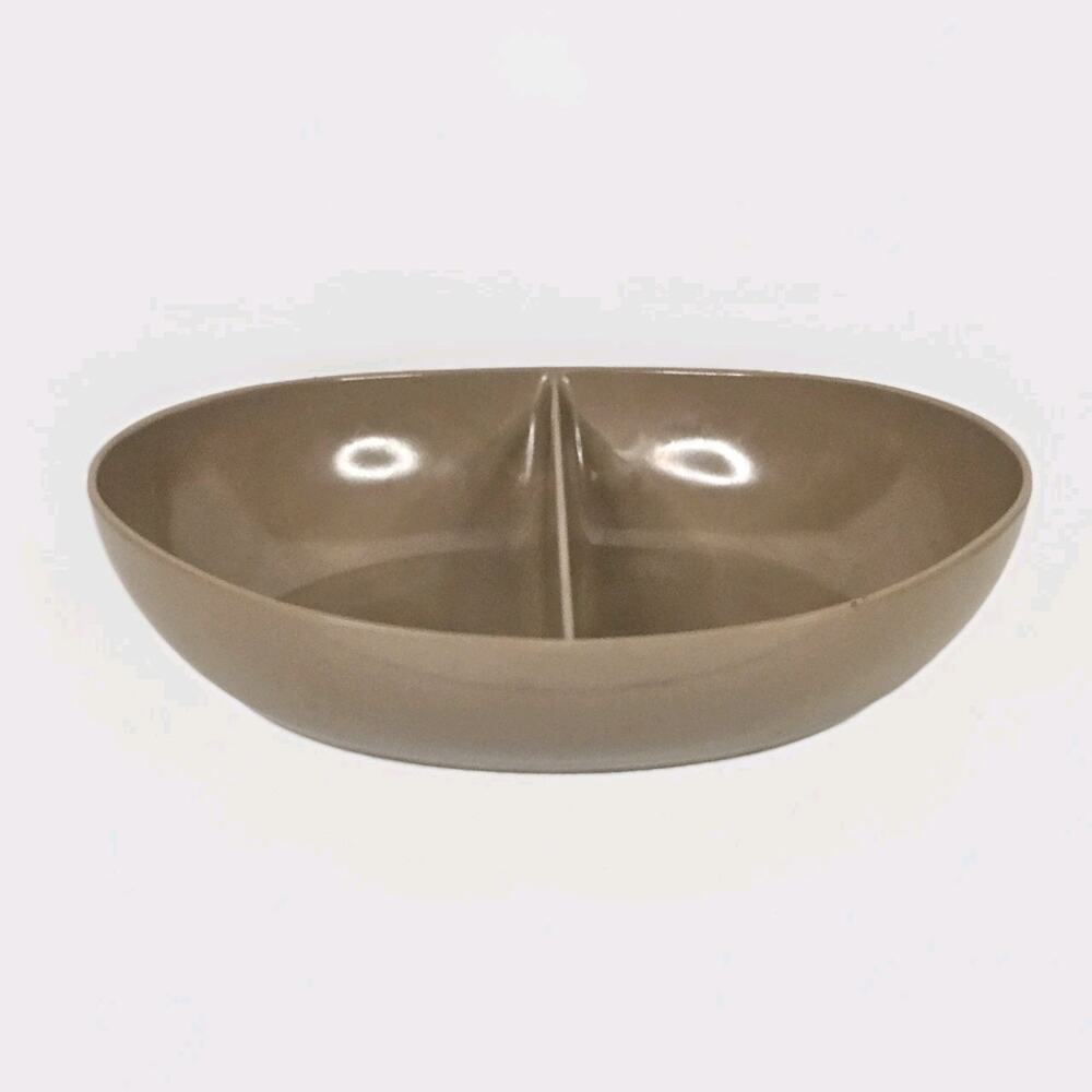 Mid Century Melmac Boonton Divided 2 Cups Serving Bowl Brown Vintage Tableware